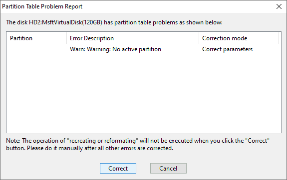 Check and Correct Partition Table Error