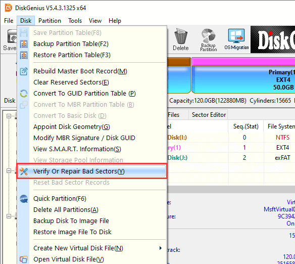 Check and repair bad sectors