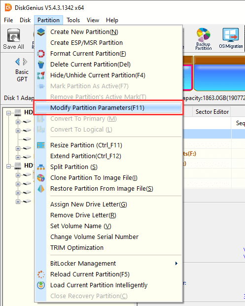 Modify Partition Parameters