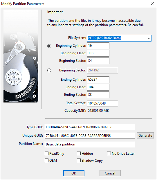 Modify Partition Parameters