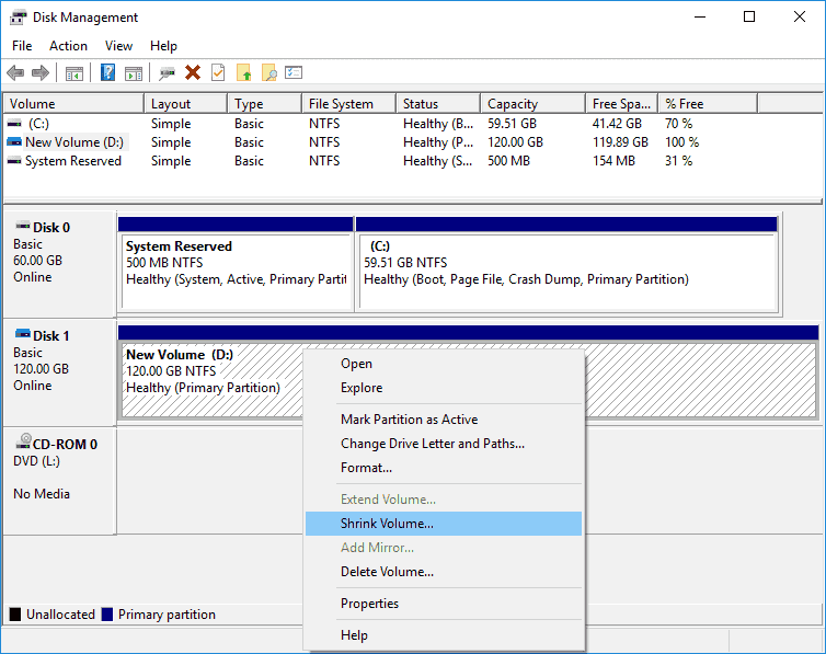 resize partition Windows 10