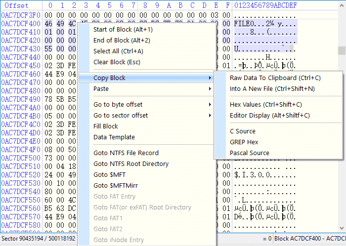 Sector Editor Shortcut Menu